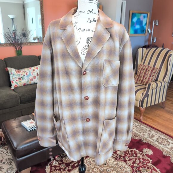 Vintage Pendleton Men’s Brown Plaid Shacket with Leather Buttons Sz XL